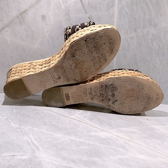 Kate Spade straw wedges with woven leather and grosgrain ribbon size 8 - Picture 5 of 8